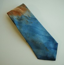 Hand Made Abstract Neck Tie 100% Italian Silk Blue Amber Burgundy Mens N... - $34.00