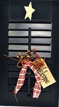 45316L - Wood Shutter Dark Navy Blue Primitive w/ Welcome Tag Ribbon and... - $14.95