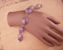9&quot; Vintage Semi precious charm bracelet / polished amethyst - gemstone j... - $155.00