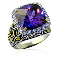 16.46CT Unique Women&#39;s Antique Cushion Cut Amethyst Ring 18K Gold Plated... - $157.41