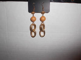Paparazzi Earrings (New) Gold Loops W/SOLID & Crystal Light Brown Beads - $5.15