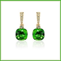 Emerald Cut Dangle Green Austrian Crystal Diamonetts 18K Rose Gold Fill Earrings
