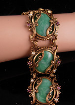 Art nouveau bracelet  Vintage Purple rhinestone green galalith settings ... - $225.00