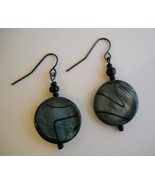 Blue Green Striped Shell Earrings Handmade Beaded Dangle Gun Metal Pierc... - $24.00