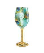 Peacock Lolita Wine Glass 15 oz 9&quot; High Gift Boxed Collectible Green #40... - $38.61