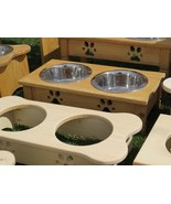 Small DOG BONE FEEDER Dogs Puppy Handmade Raised 2QT Paw Print Bowls Unf... - $81.97