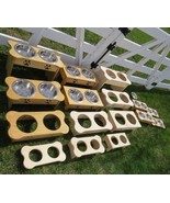 Tall 15&quot; TABLE TOP&quot; DOG FEEDER Handmade Raised Stand 2QT Paw Print Bowl ... - $93.97