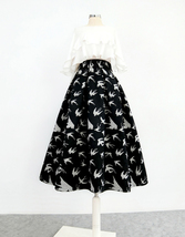 Women Black Woolen Pleated Party Skirt Warm Winter Midi Party Skirt Plus Size