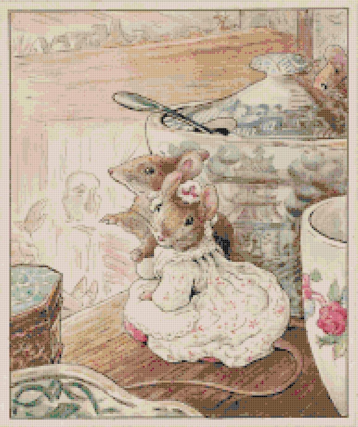 Counted Cross Stitch  B. potter's two mice married 13.79" x 16.43"  L1143 - $3.99