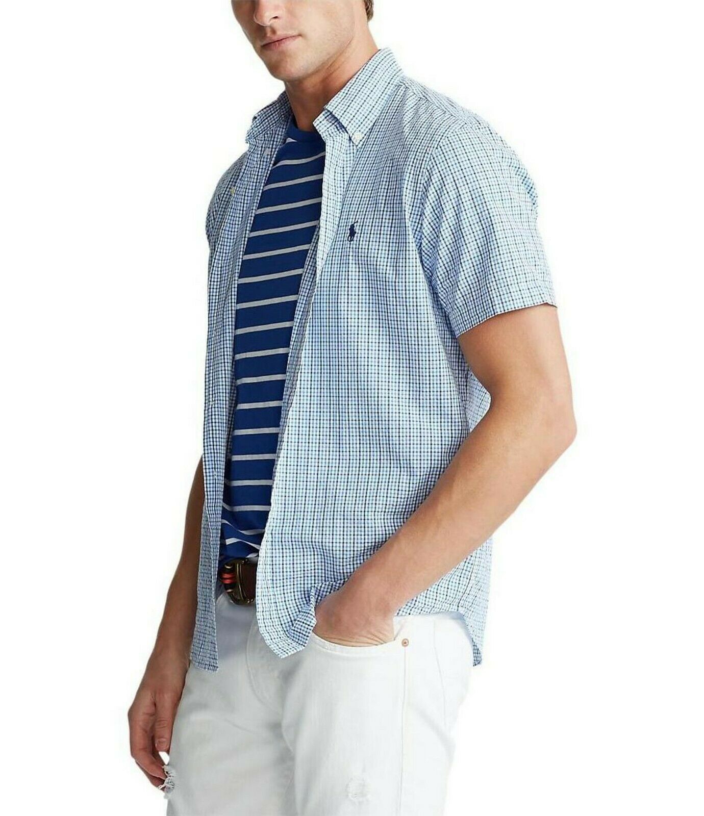 Polo Ralph Lauren Men's Classic Fit Flag Mesh Polo Shirt Blue Size