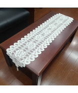 Vintage White Lace Table Runner Dresser Scarf Oval Doilies Wedding Decor... - $12.86