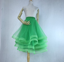 Womens Layered Tulle Skirt Green High Waisted Layered Midi Tulle Skirt Plus Size image 1