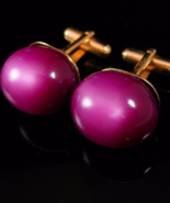 Cranberry Moonglow Cufflinks Vintage Plum color Gold statement Jewelry a... - $125.00