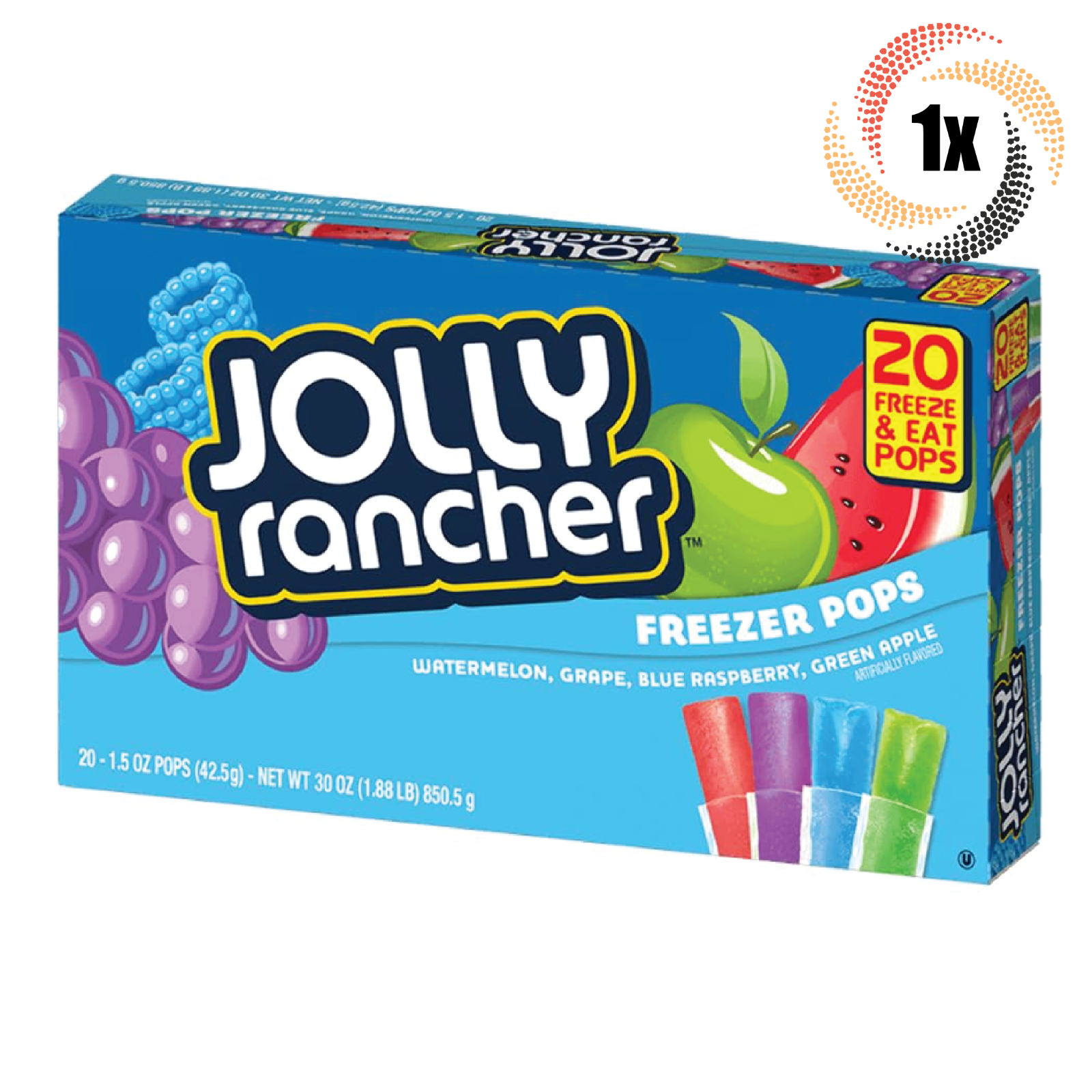 1x Pack Jolly Rancher Assorted Flavor Freezer Pops 20 Pops Per Pack 1 5oz Ice Cream