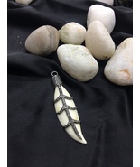White Bone Feather Pendant with Pave Diamonds Oxidized in.925SterlingSil... - $150.00