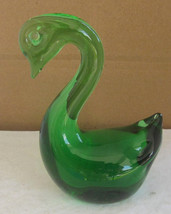 Viking Glass Hand-blown Solid Glass Swan Green Color Mid-Century Style Figurine - $15.99