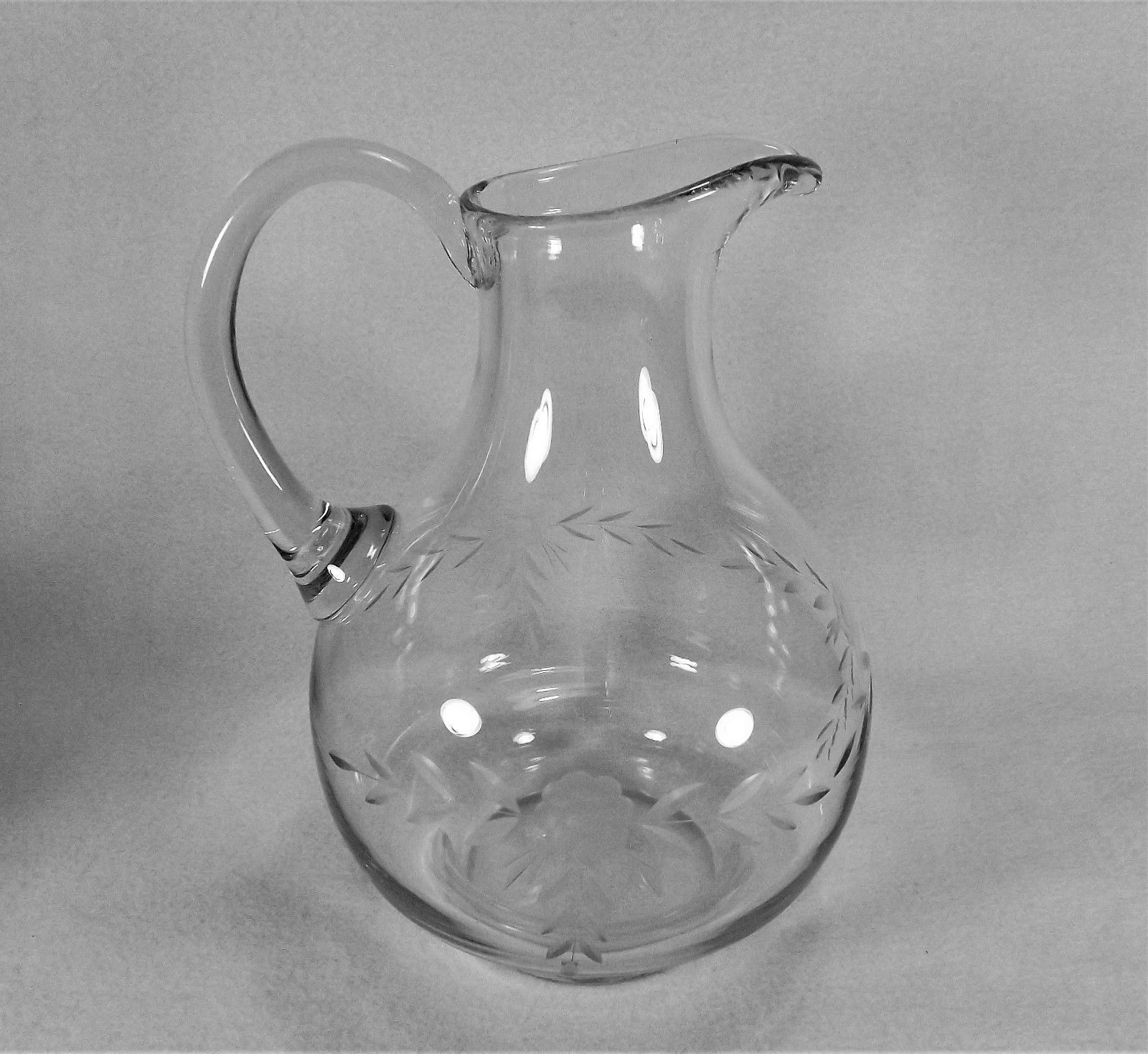 Vintage Clear Etched Butterflies & Leaves Pattern Glass Pitcher