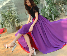 Floor Length Chiffon Maxi Skirt Women Purple Red Maxi Chiffon Skirt with Belt