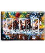 Running wild horses in colorful american forest waterfall river triple G... - $19.99