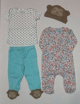 Carter's 4 Piece Set for Girls 3 6 or 9 Months Monkey Theme Discontinued Neon - $20.00