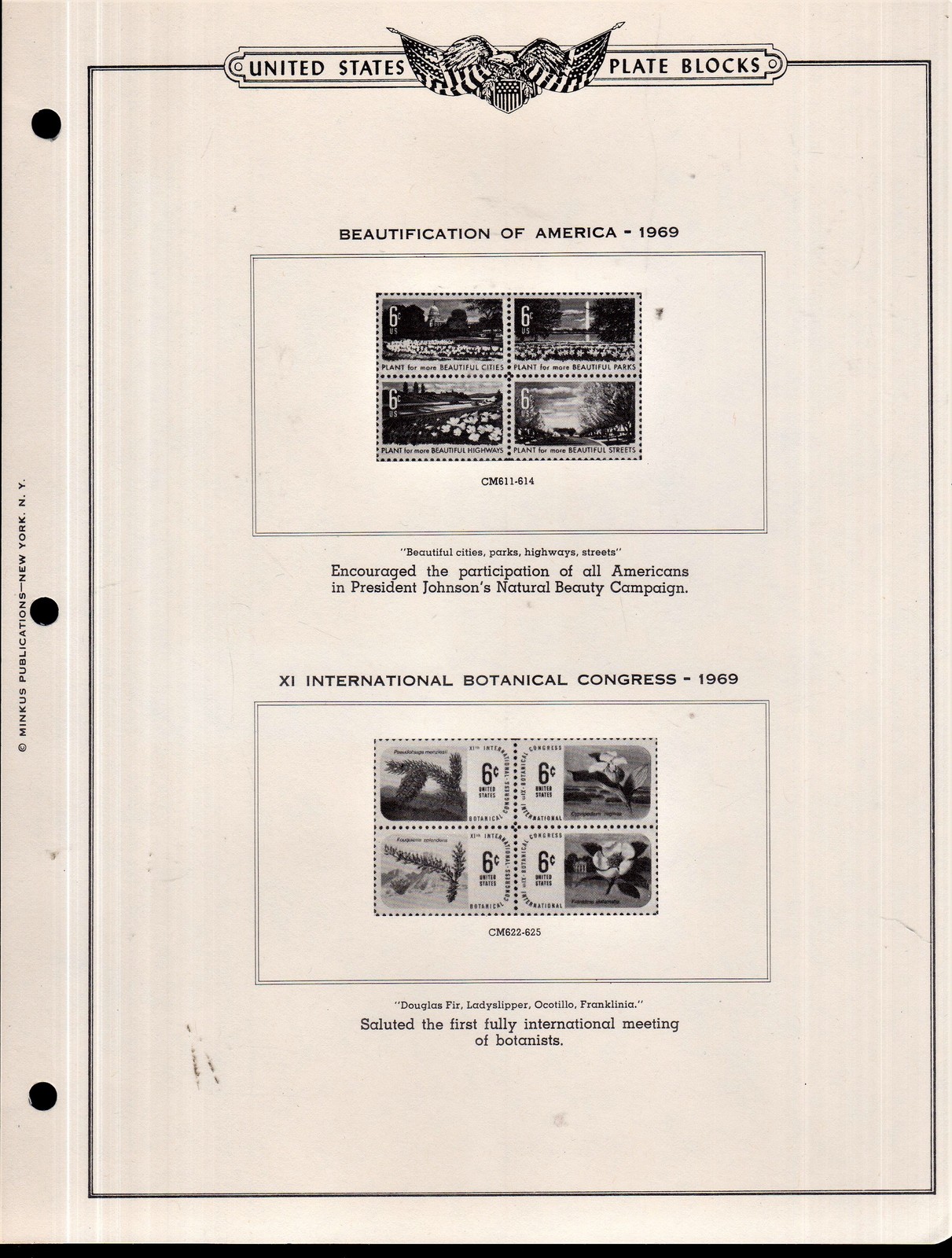 Minkus - U. S. Plate Block Stamp Album Supplement 7 Pages - 1969 - Albums