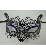 Black Blue Fox Cat Rhinestone Laser Cut Venetian Mask Masquerade Metal F... - $12.22