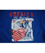 Vintage AMERICA The Beautiful 4th Of July NYC Soft Blue T Shirt Adult Size L - $17.81
