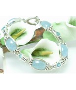 Sterling Silver Blue Jade Blue Topaz Toggle Bracelet 7.5&quot; - $139.00