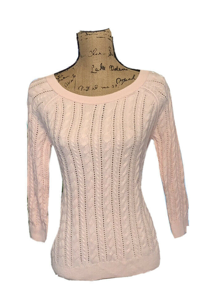 American Eagle Outfitters Women's Cable Knit Sweater Medium M Pink 3/4  Sleeve