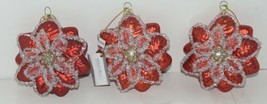 Ganz Midwest Gift 157319 Red Gold Poinsettia Flower Glass Ornament Set of 3 image 1