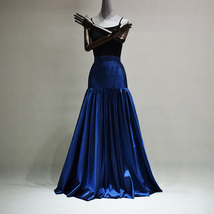 Women Full Pleated Maxi Taffeta Skirt Outfit Navy Blue Maxi Prom Skirt Plus Size