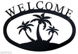 Wrought Iron Welcome Sign Palm Trees Silhouette Large Outdoor Plaque Hom... - $45.46