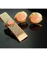 Elegant Wedding Cufflink Set large tieclip Exquisite Red Goldstone Vital... - $165.00