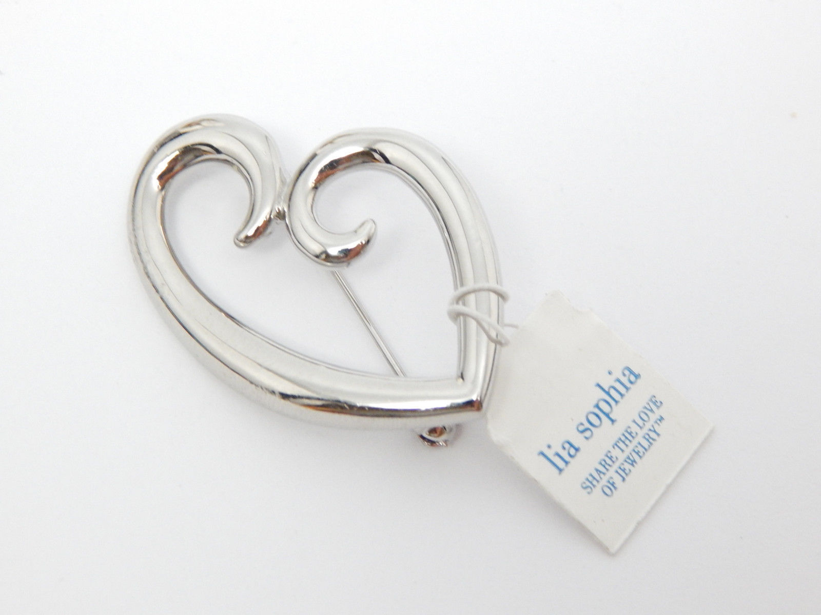 Primary image for LIA SOPHIA Open HEART Silvertone BROOCH Pin - 1 5/8 inches - NWT - FREE SHIPPING