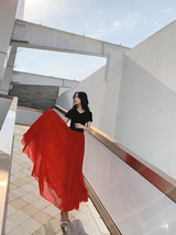 Red Full Long Chiffon Skirt Summer Beach Bridesmaid Chiffon Skirt Plus Size image 2