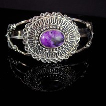 LARGE Sterling gypsy Bracelet Vintage Purple Women&#39;s wide cuff Jewelry a... - $145.00