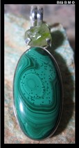 MALACHITE PENDANT in STERLING Silver with Natural PERIDOT - FREE SHIPPING - $120.00