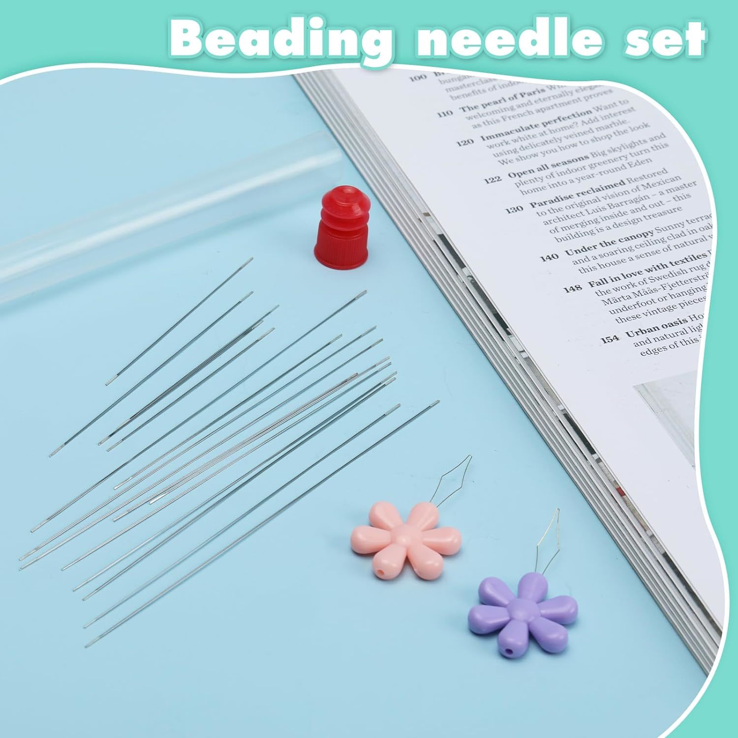 16 Pcs Big Eye Beading Needles 4 Sizes Beading Needles, Seed Beads Needles Open