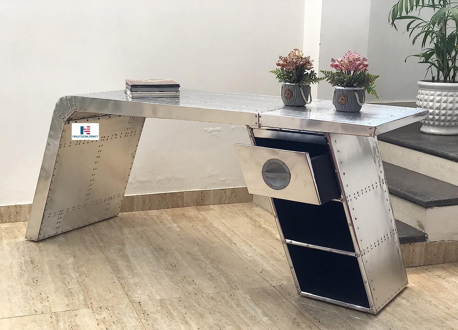 NauticalMart Aviator Wing Desk Aluminium Table Aviation Furniture Home