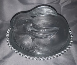 NIB Vintage Clear Indiana Glass Crystal Rabbit &quot;Bunny on Nest&quot; Candy Dis... - $18.70