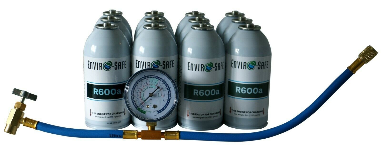 R600a, R-600a Refrigerant, 3 cans & gauge kit Enviro-Safe #8056