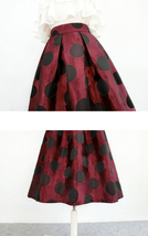 Burgundy Polka Dot Pleated Midi Skirt Women A-line Full Pleated Midi Party Skirt image 6
