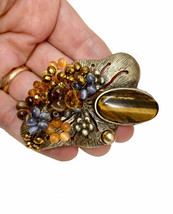 Gift for Her Shades of Brown Elegant Tiger's Eye Bouquet  Brooch Pin Casual Chic - $15.20