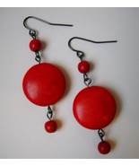 Red Howlite Beaded Earrings Handmade Gemstone Beads Dangle Pierced Hook ... - $28.00