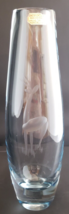 Randsfjord Hand Blown Art Glass Vase Special Crystal Etched Deer Norway ... - $60.78