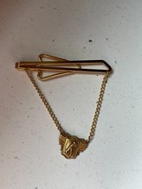 Vintage Brushed Goldtone Tie Clip w Chain Dangle &amp; Baseball Medallion Aw... - $14.89