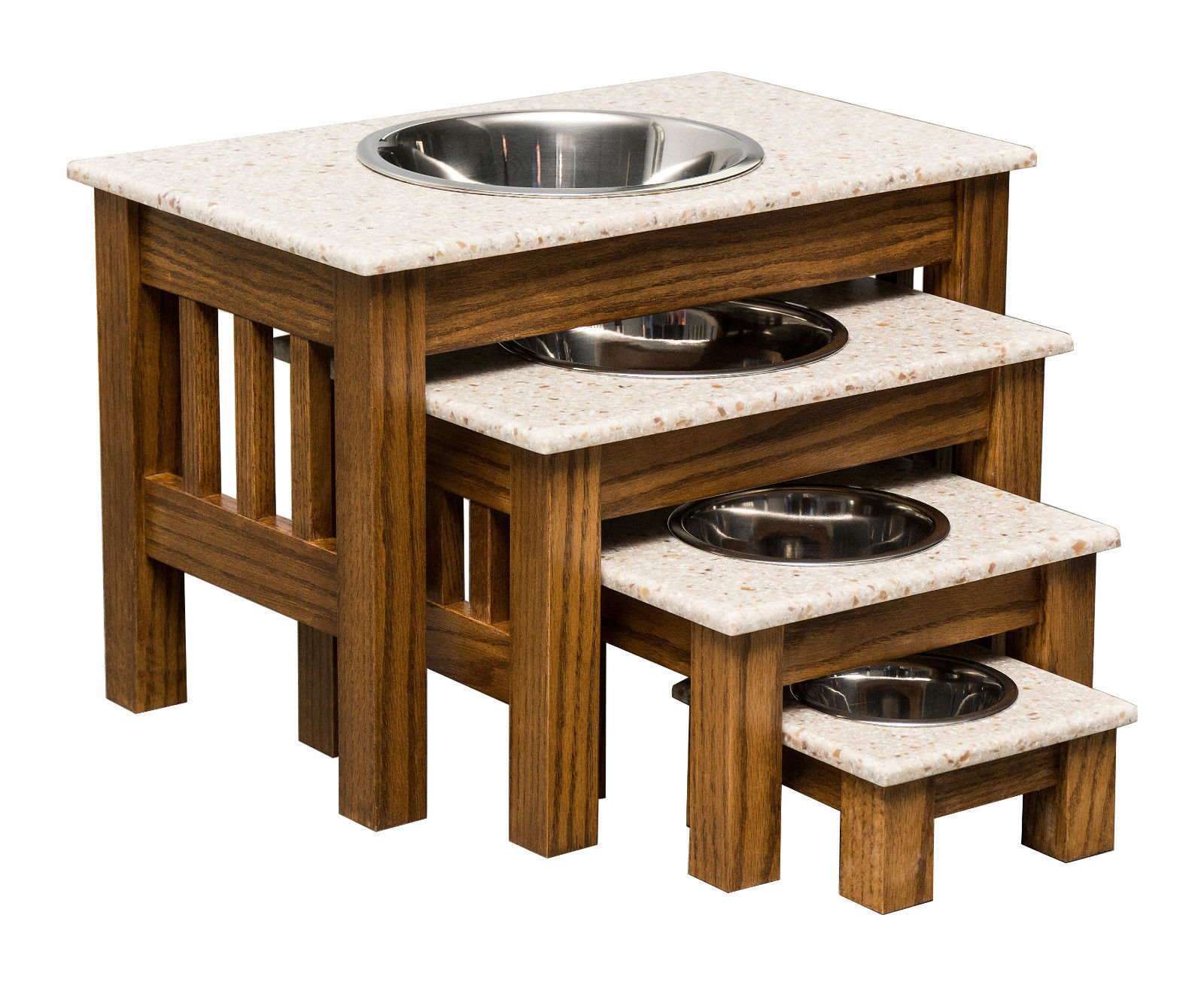 Primary image for LUXURY WOOD DOG FEEDER with CORIAN TOP - Handmade Elevated Oak Stand with Bowls