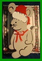 Christmas PIN #0113 Wooden Christmas Mouse with Santa Hat HOLIDAY Brooch - $6.88