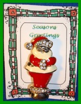 Christmas PIN #0290 Santa Goldtone, Rhinestones &amp; Enamel HOLIDAY Brooch - $24.70