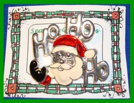 Christmas PIN #0299 SR VTG Santa HO HO HO Silvertone/Enamel HOLIDAY Brooch - $19.75